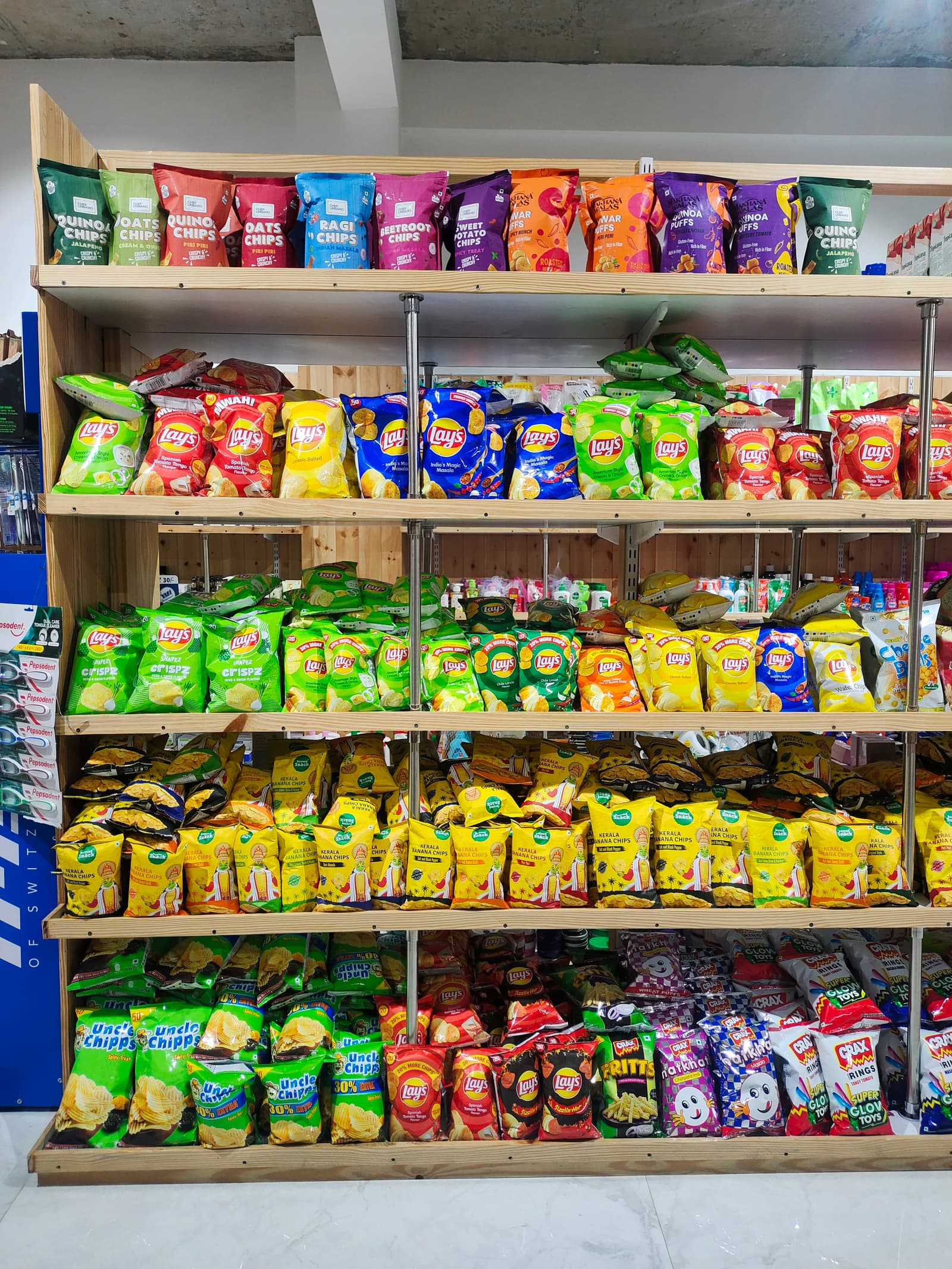 Snack section with chips and munchies
